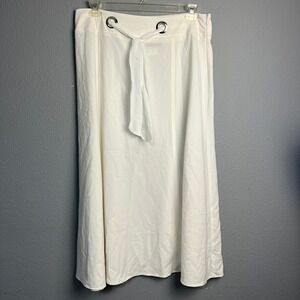 Wall St White Maxi‎ Skirt XL Tie Waist Lined Career Party Elegant Office Wear